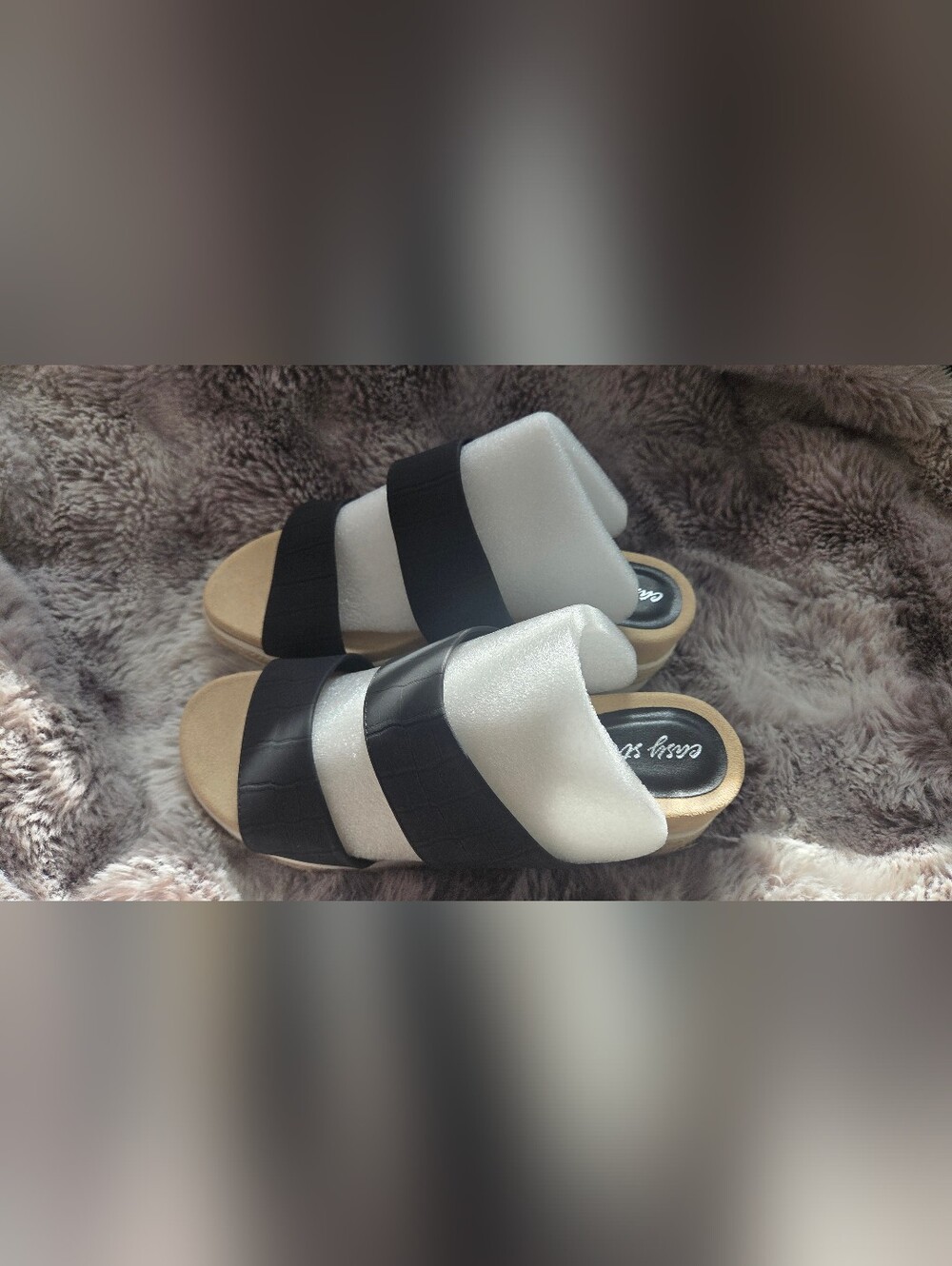 Black and White Slide Sandals with Cushioned Footbed